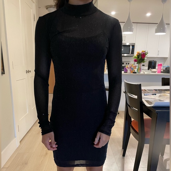 MINKPINK in the night black sparkly to the knee dress WITH SLIP UNDERNEATH xxs - Picture 3 of 4